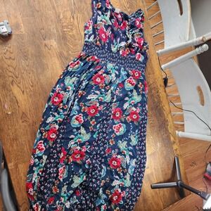 Bila Floral Maxi Dress XL Sleeveless Smocked Navy Red Turquoise‎